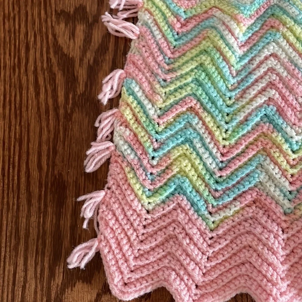 HANDMADE CROCHET BABY GIRL BLANKET AND STUFFY doggy MULTI color Chevron